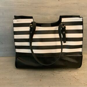 Bueno Black White Stripe Faux Leather Handbag Purse Good Condition